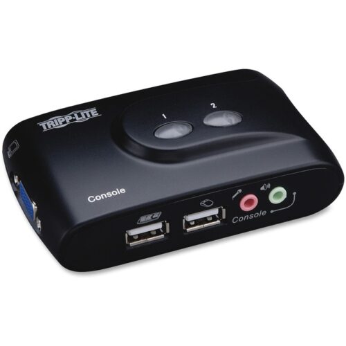 Compact USB KVM Switch, 2-Port, w/Audio/Cable, Black