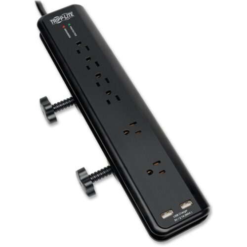 Surge Protector, 6-Outlet, 2 USB, 2100J, Clamp, BK