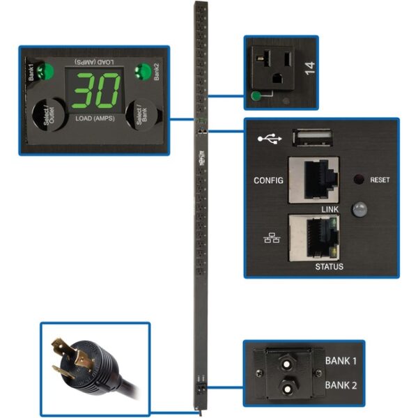 Tripp Lite PDU MONITORED PER-OUTLET 2.9KW 24 5-15/20R 120V L5-30P 0U TAA