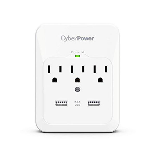 CyberPower CSP300WUR1 Professional Surge Protector, 600J/125V, 3 Outlets, 2 USB Charge Ports (2.1 Amps Shared) Wall Tap Plug