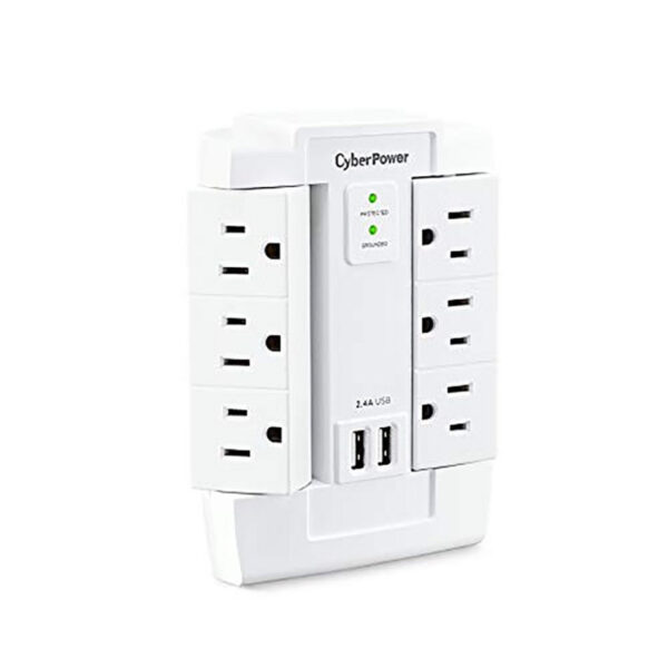 CyberPower CSP600WSURC2 Surge Protector, 1200J/125V, 6 Swivel Outlets, 2 USB Charging Ports, Wall Tap Design