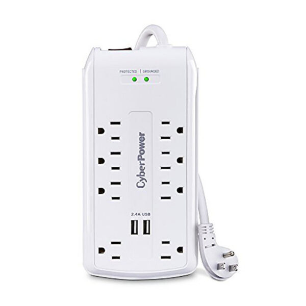 CyberPower CSP806U Professional Surge Protector, 3000J/125V, 8 Outlets, 2 USB Charge Ports, 6ft Power Cord