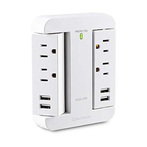 CyberPower P4WSU Professional Surge Protector, 900J/125V, 4 Swivel Outlets, 4 USB Charge Ports, White Wall Tap