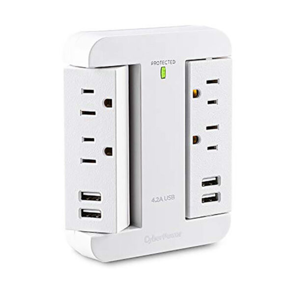 CyberPower P4WSU Professional Surge Protector, 900J/125V, 4 Swivel Outlets, 4 USB Charge Ports, White Wall Tap